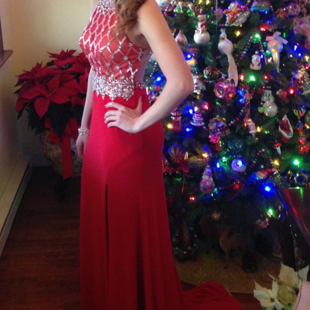 Red Prom With Beaded Top Open Back , A Line - image 1